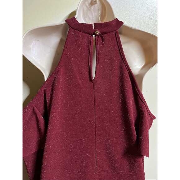 NEW Perfectly Priscilla Cold Shoulder Boutique Dress Size 3XL Red Sparkle - Picture 9 of 11